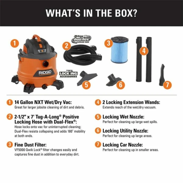 RIDGID 14 GAL 6HP WET DRY VACUUM | HD1400 - Image 