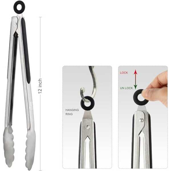 BENE CASA CLASSICS 12" STAINLESS STEEL W/ LOOP TONGS | BC40242 - Image 