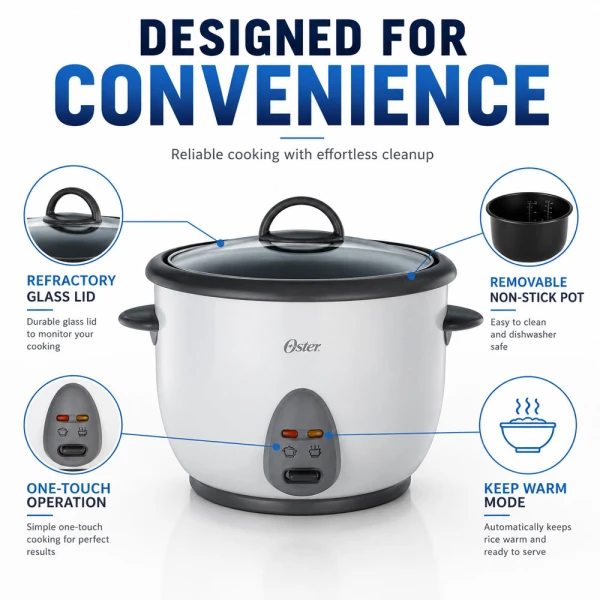 OSTER 10CUP RICE COOKER WHITE | CKSTRC1700W-013 - Image 