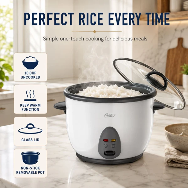 OSTER 10CUP RICE COOKER WHITE | CKSTRC1700W-013 - Image 