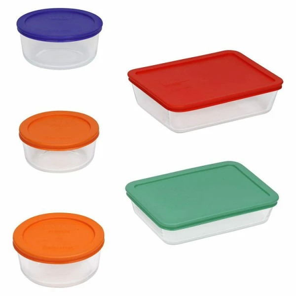 PYREX 10 PIECE GLASS STORAGE SET WITH PLASTIC COVERS | 1091198 - Image 