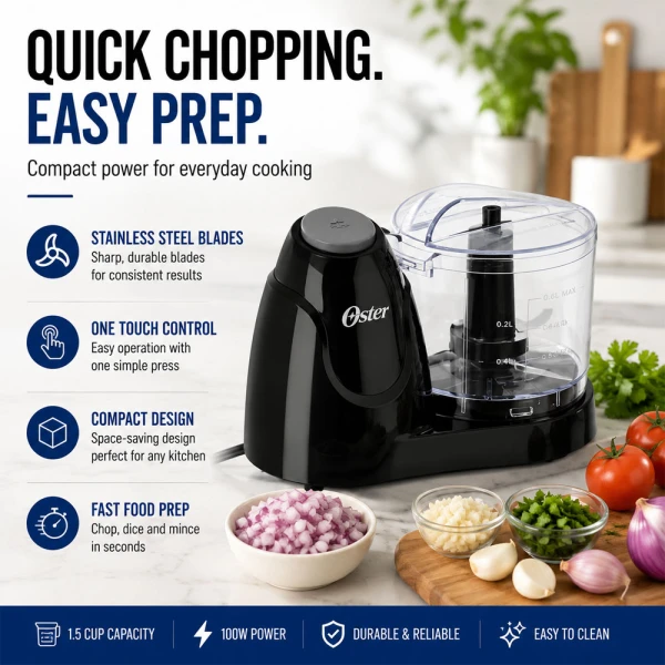 OSTER 1.5CUP MINI CHOPPER | FPSTFP3322-013 - Image 