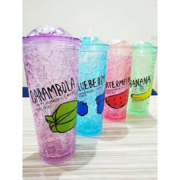 FROSTY SUCTION MUG 650ML CRYSTAL GLASS ICE CUP WITH STRAW | DBT-018652 - Image 