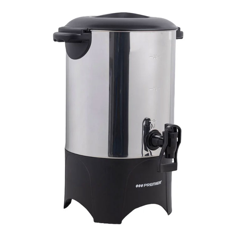 30-cup coffee urn with red indicator light.