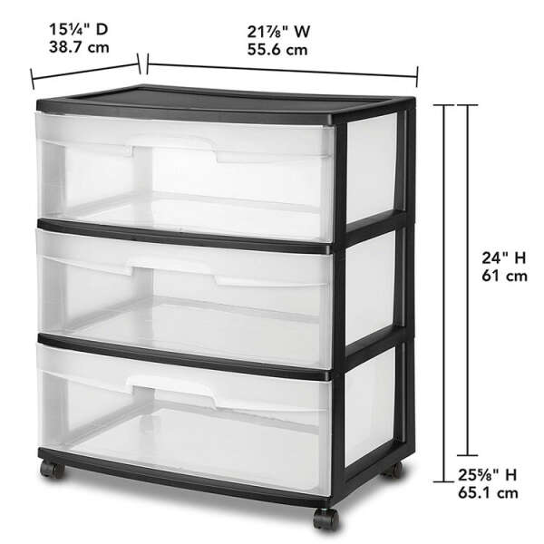 STERILITE WIDE 3 DRAWER CART BLACK FRAME | 29309001 - Image 