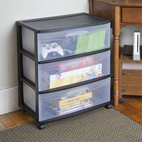 STERILITE WIDE 3 DRAWER CART BLACK FRAME | 29309001 - Image 