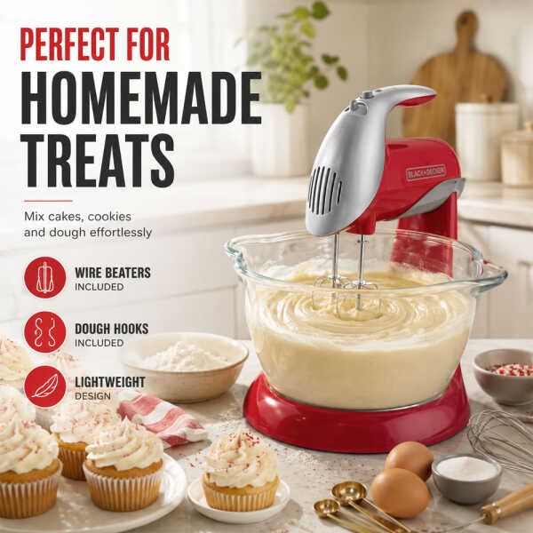 BLACK & DECKER 250 WATT STAND MIXER RED WITH GLASS BOWL | MX900R - Image 