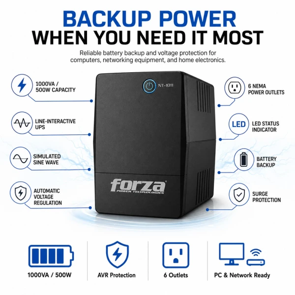 FORZA 1000VA/500W 120V 6-NEMA UPS | NT-1011 - Image 