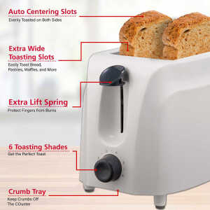 BRENTWOOD 2-SLICE COOL TOUCH TOASTER WHITE 120V | TS-260W - Image 