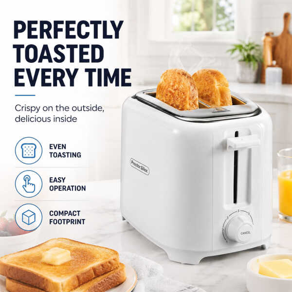 PROCTOR SILEX TOASTER 2 WIDE SLOT (BAGEL) WHITE | 22216 - Image 