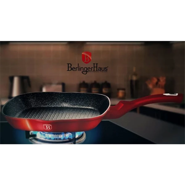 BERLINGER HAUS 28CM NON STICK GRILL PAN METALLIC BURGUNDY | BH-1271N - Image 