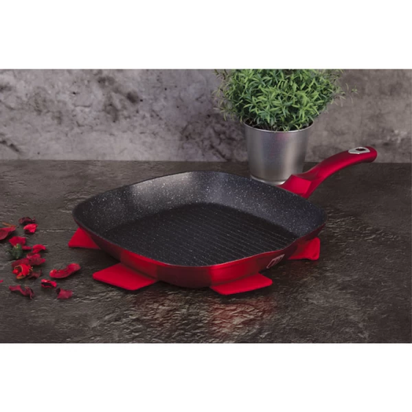 BERLINGER HAUS 28CM NON STICK GRILL PAN METALLIC BURGUNDY | BH-1271N - Image 
