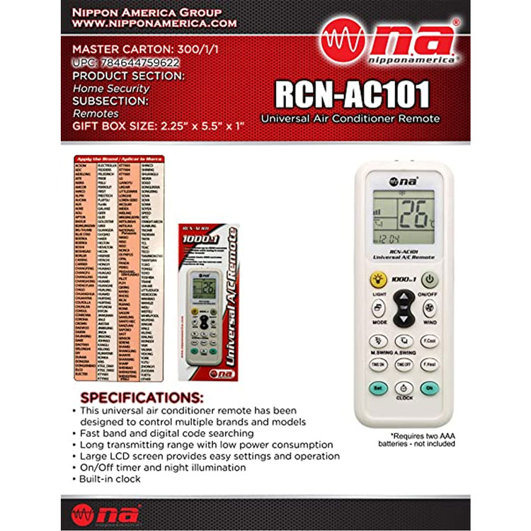 NIPPON AMERICA UNIVERSAL AC REMOTE CONTROL RCNAC101 HSDS Online