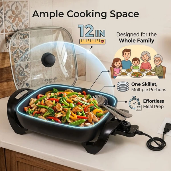 PREMIUM 12X12" ELECTRIC SKILLET 120V-1200W BLACK | PES1211 - Image 