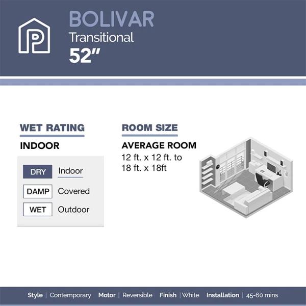 PROMINENCE HOME 52" BOLIVAR INDOOR WHITE CEILING FAN | 80101 - Image 