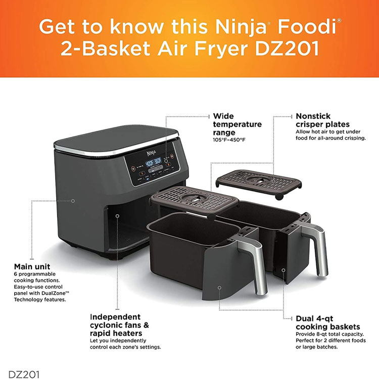 NINJA FOOD 4 IN 1 8 QUART 2 BASKET AIR FRYER DZ100 HSDS Online