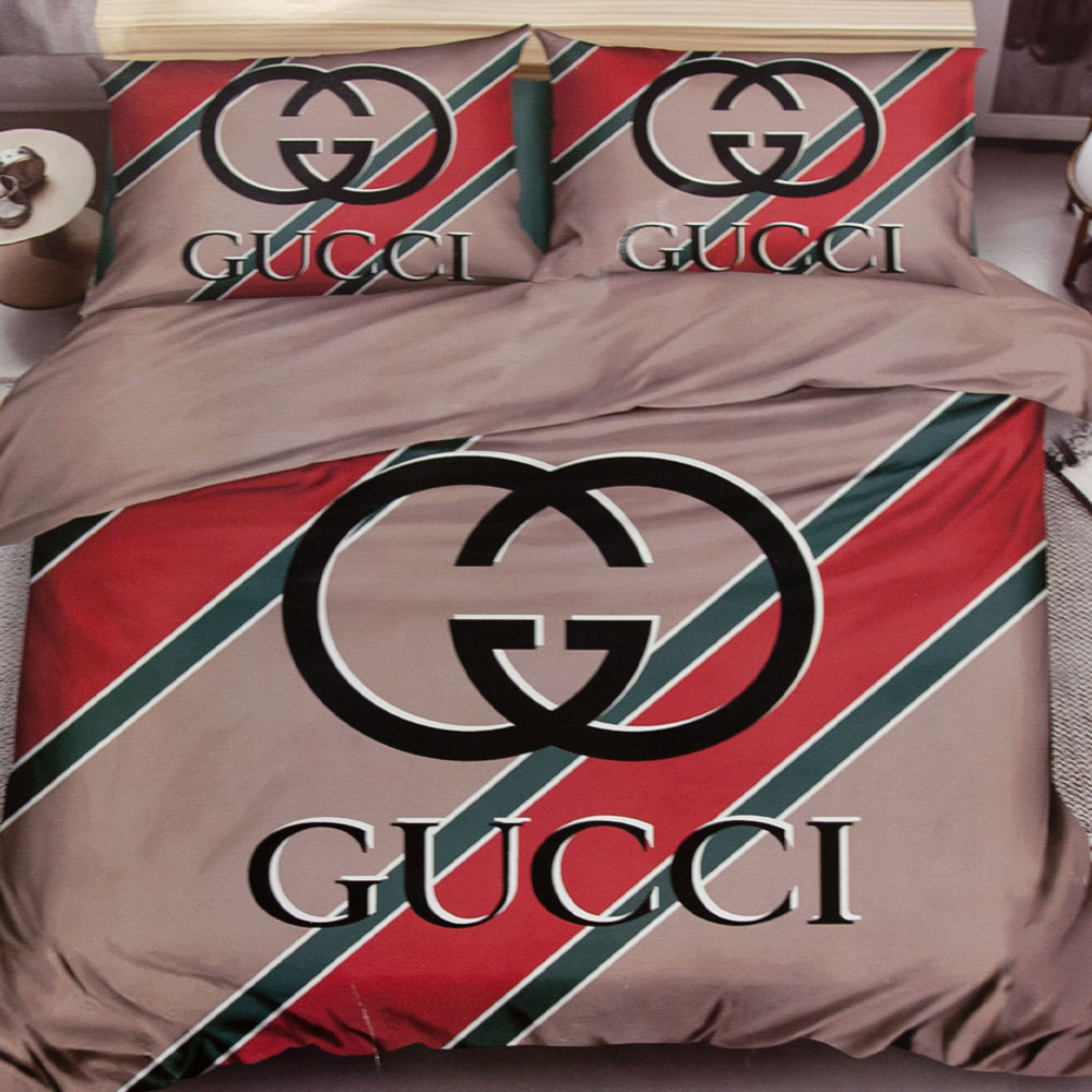 BEDSHEET WITH PILLOW CASE GIVENCHY GUCCI BROWN GREEN RED HIR GUCCI BGR HSDS Online