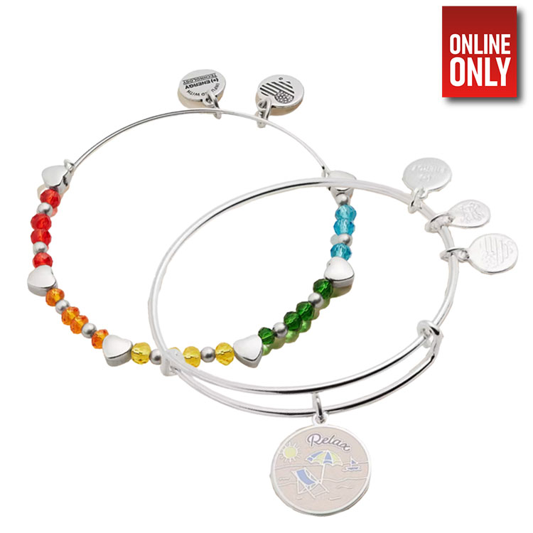 ALEX AND ANI RETIREMENT RAINBOW HEART BEADED BANGLE SET OF 2 AA3136 HSDS Online