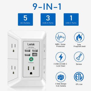 LVETEK SURGE PROTECTOR W/ USB WALL CHARGER WHITE 1680JOULES | B09BKHHL5H