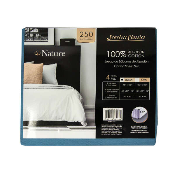 SCARLETT CLASSICS QUEEN SHEETS SET 250 THREAD COTTON | NV-1273 - Image 1