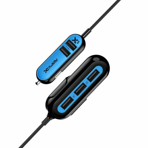 RAPIDX X5 CAR CHARGER WITH 5 USB PORTS BLUE | RX-X5USBB - Image 