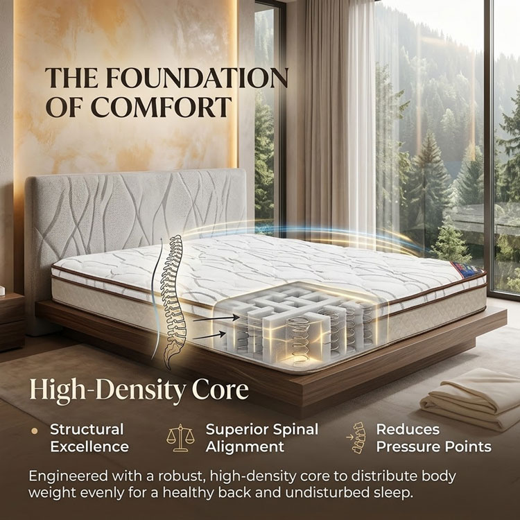 High-density core mattress for superior spinal alignment.
