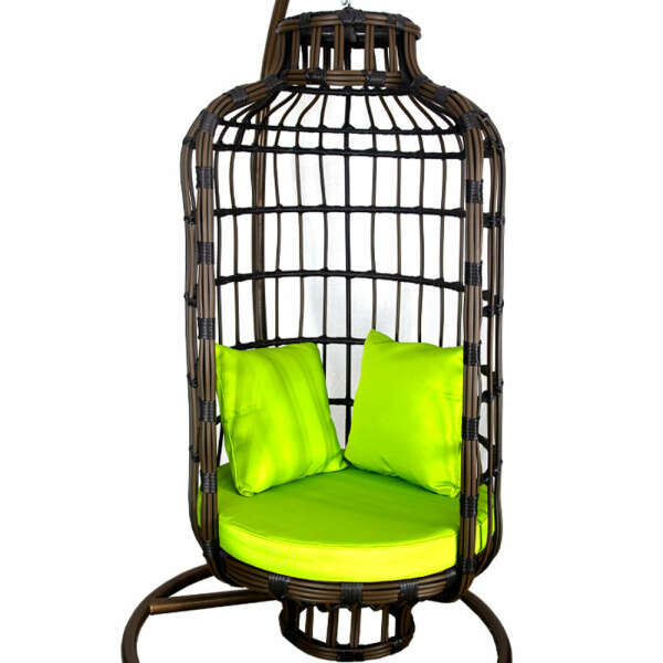 SINGLE BROWN BIRD SHAPED CAGE SWING WITH GREEN PILLOWS | WF-SBR2 - Image 