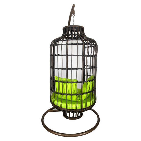 SINGLE BROWN BIRD SHAPED CAGE SWING WITH GREEN PILLOWS | WF-SBR2 - Image 