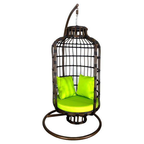 SINGLE BROWN BIRD SHAPED CAGE SWING WITH GREEN PILLOWS | WF-SBR2 - Image 1
