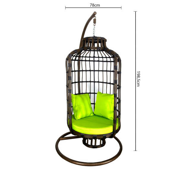 SINGLE BROWN BIRD SHAPED CAGE SWING WITH GREEN PILLOWS | WF-SBR2 - Image 