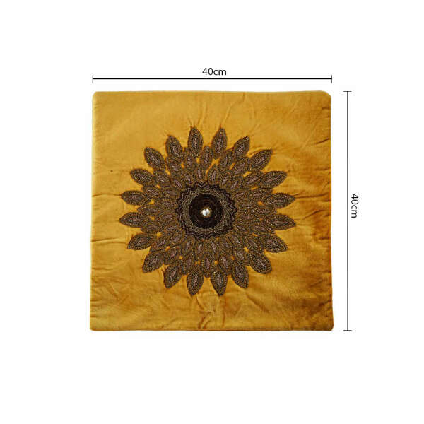 HANDMADE INDIAN YELLOW GOLD FLOWER PILLOW CASE | PC-YGOFLOW - Image 