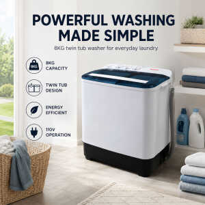 SHARP 8KG TWIN TUB SEMI AUTOMATIC WASHING MACHINE 110V WHITE | MN-8KGT - Image 