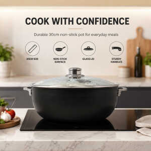 LOTUS 30 CM ALUMINIUM POT WITH GLASS LID BLACK | AC-B030 - Image 