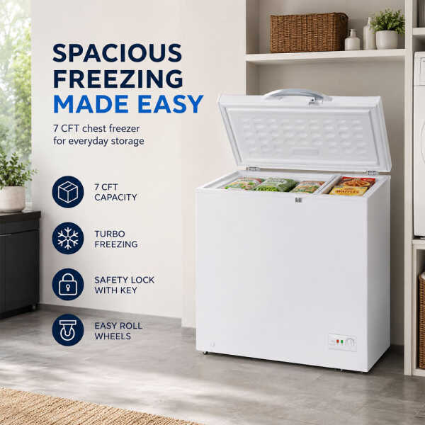 FRIGIDAIRE 7 CFT WHITE CHEST FREEZER SAFETY LOCK QUICK FREEZE ADJUSTABLE LEGS | FFCC07C3HQW - Image 