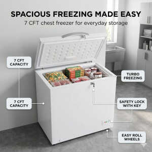 FRIGIDAIRE 7 CFT WHITE CHEST FREEZER SAFETY LOCK QUICK FREEZE ADJUSTABLE LEGS | FFCC07C3HQW - Image 