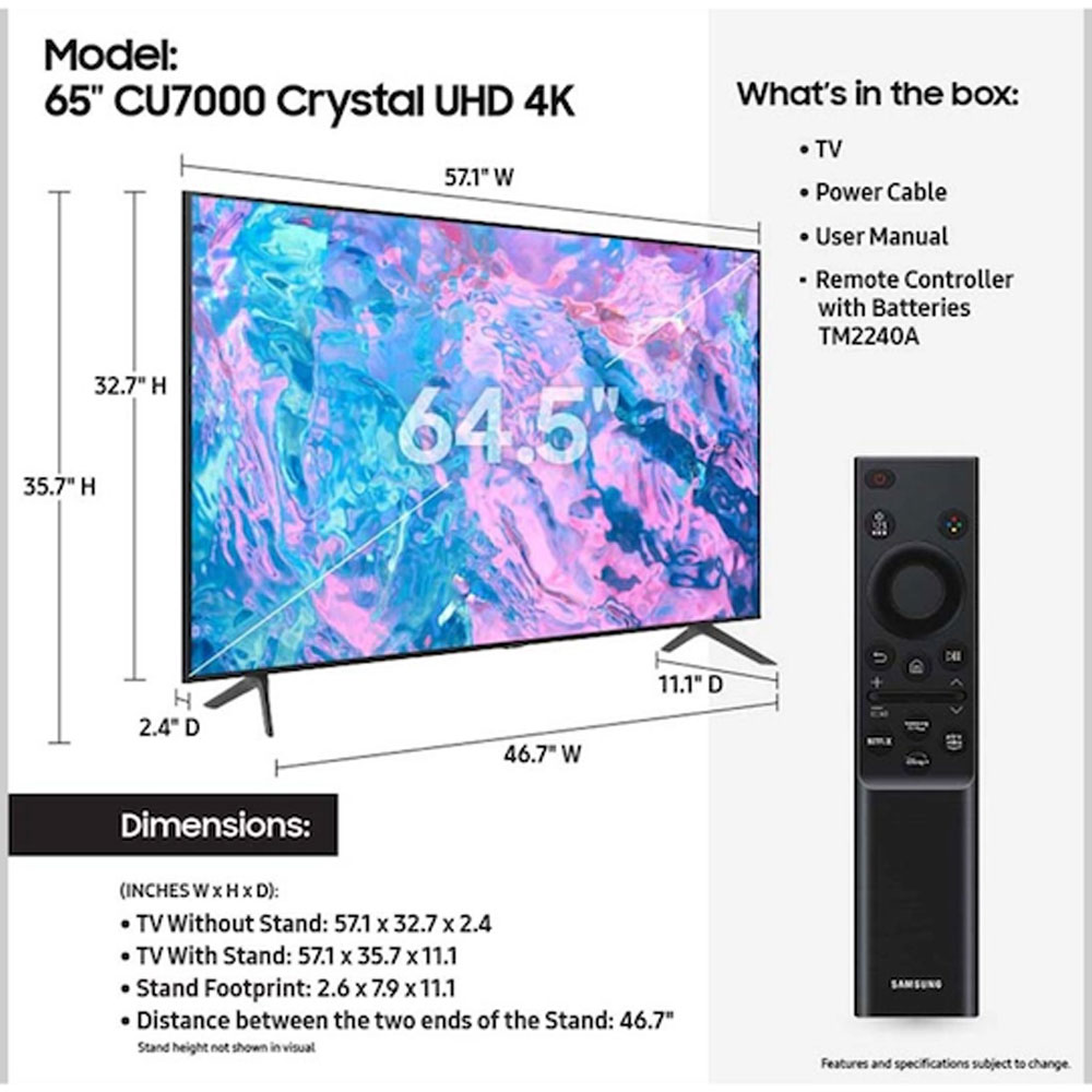 SAMSUNG 65 CU7000 UHD 4K TIZEN TV 2023 UN65CU7000FXZA HSDS Online SAMSUNG 65 CU7000 UHD 4K TIZEN TV 2023 UN65CU7000FXZA HSDS Online
