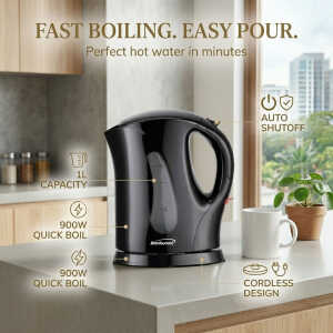 BRENTWOOD 1L CORDLESS ELECTRIC KETTLE BLACK | KT-1610BK - Image 
