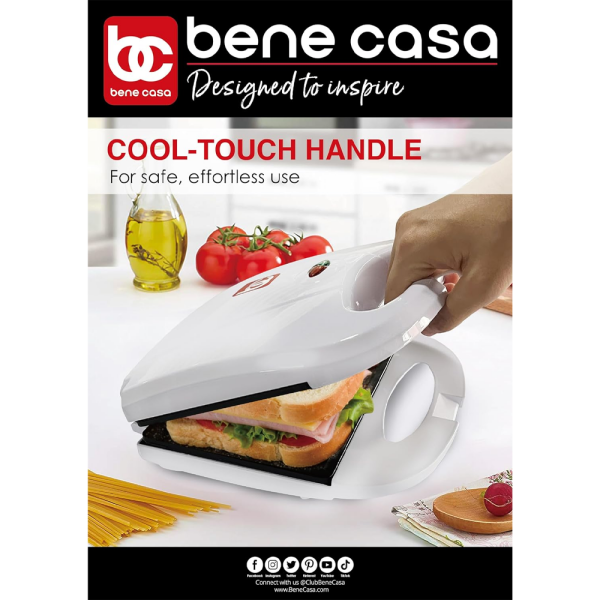 BENE CASA NONSTICK FLAT GRILL SANDWICH PRESS WHITE | BC-98869 - Image 