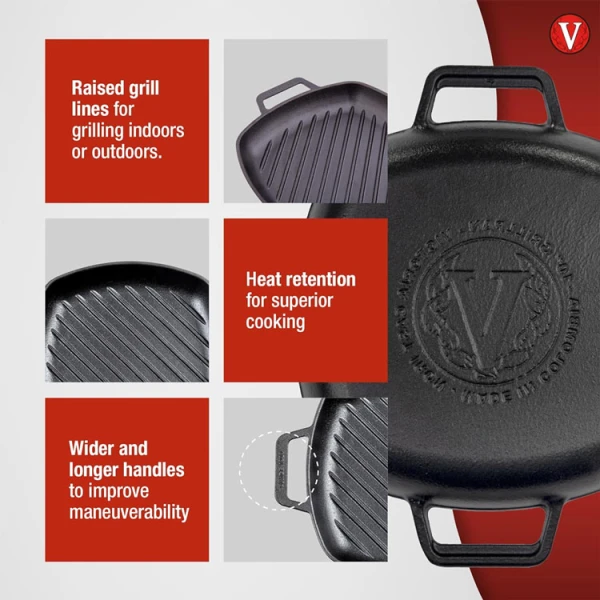 VICTORIA 10" SQUARE GRILL PAN WITH DOUBLE LOOP HANDLE | SKL-201 - Image 