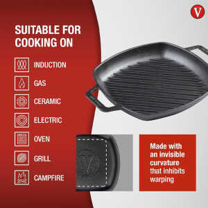 VICTORIA 10" SQUARE GRILL PAN WITH DOUBLE LOOP HANDLE | SKL-201 - Image