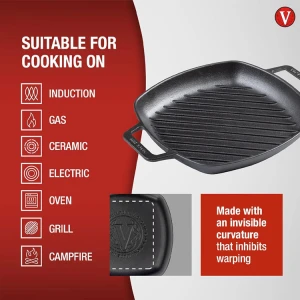 VICTORIA 10" SQUARE GRILL PAN WITH DOUBLE LOOP HANDLE | SKL-201 - Image 