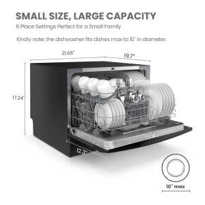 COMFEE 21.6"  COUNTERTOP DISHWASHER, 8-CYCLES, 120V, BLACK | CDC22P1BBB - Image 