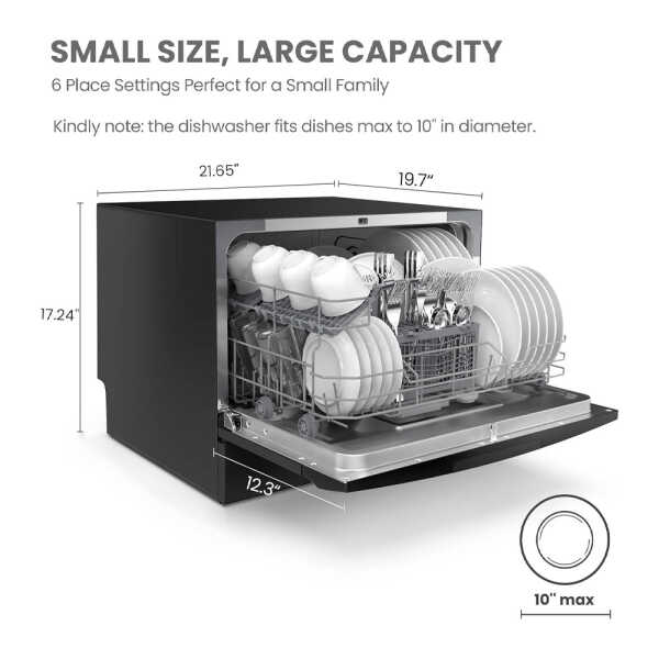 COMFEE 21.6"  COUNTERTOP DISHWASHER, 8-CYCLES, 120V, BLACK | CDC22P1BBB - Image 