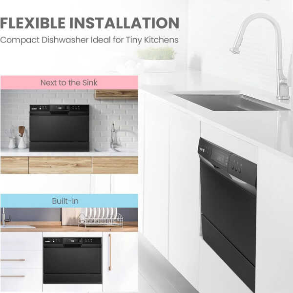 COMFEE 21.6"  COUNTERTOP DISHWASHER, 8-CYCLES, 120V, BLACK | CDC22P1BBB - Image 