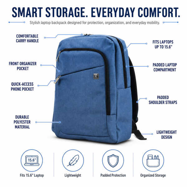 KLIP XTREME 15.6" NOTEBOOK LAPTOP BACKPACK BLUE | KNB-416BL - Image 
