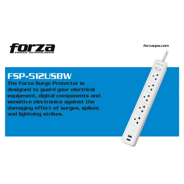 FORZA 1200J/1540W SURGE PROTECTOR WITH USB, WHITE | FSP-512USBW - Image 