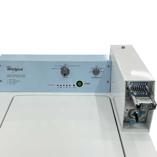 WHIRLPOOL COMMERCIAL TOP LOAD WASHER WHITE WITH AGITATOR , COIN EQUIPPED | CAE2745FQ - Image 