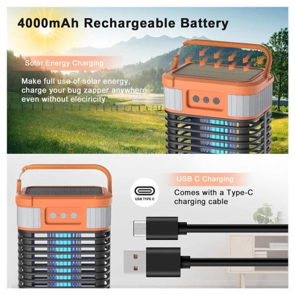 FREE ICE SOLAR 4200V BUG ZAPPER CORDLESS & RECHARGEABLE OUTDOOR & WATERPROOF | MWQBK2301 - Image 