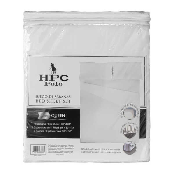 SCR-3206-Q-5 HPC POLO QUEEN SHEET SET 4PC - WHITE | SCR-3206-Q - Image 1