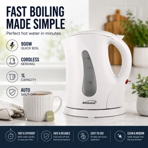 BRENTWOOD 1L CORDLESS ELECTRIC KETTLE WHITE | KT-1610 - Image 